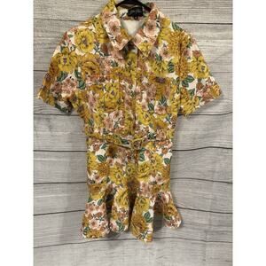 NWOT Women’s Boutique J.Renee Yellow Flowers Belted Ruffle Bottom Dress Medium